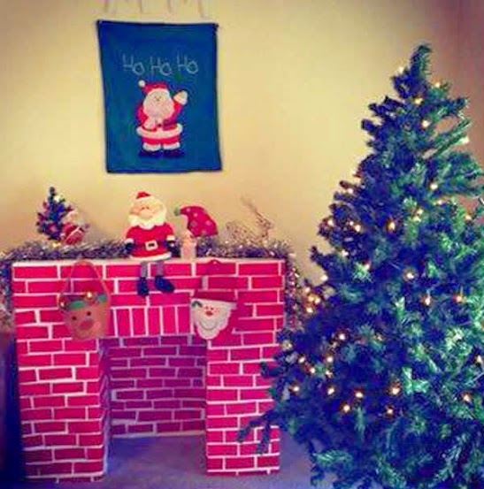 Lareira para o Natal feita com caixas de papelão - Montando Minha Festa