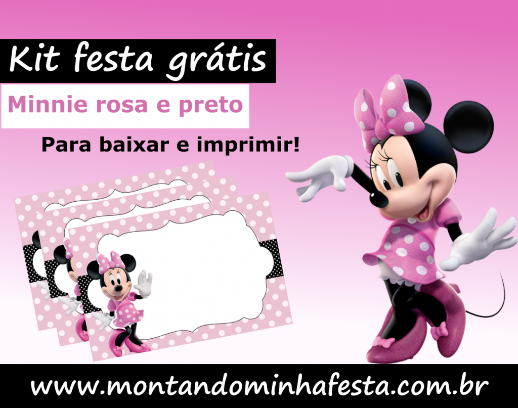 Banner Kit festa Minnie rosa e preto
